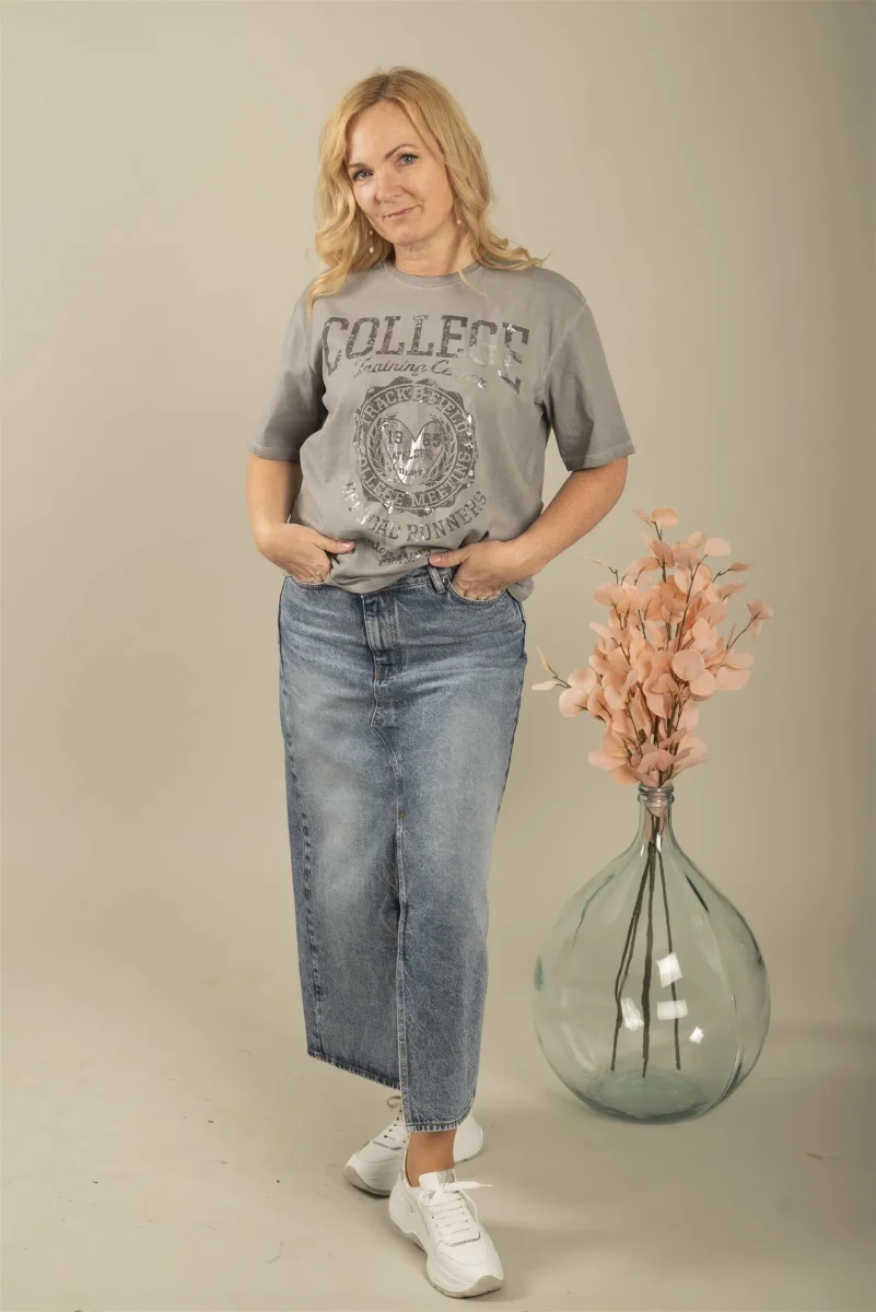 Vika Asym Slit Skirt - Vintage Blue Denim - Image 5