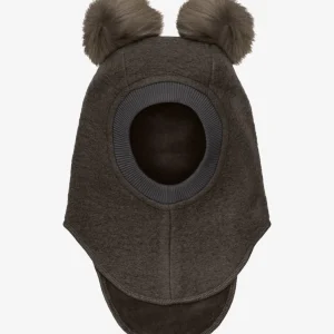 BALACLAVA WOOL ALPACA POMPOMS  Dark Brown Melange
