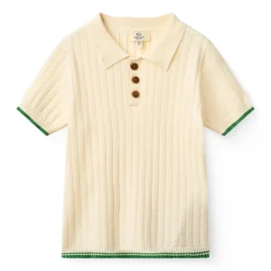 RIB KNITTED POLO Cream/Sharp Green Comb.