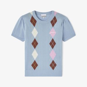 Light Cotton Argyle T-shirt Soft Chambray