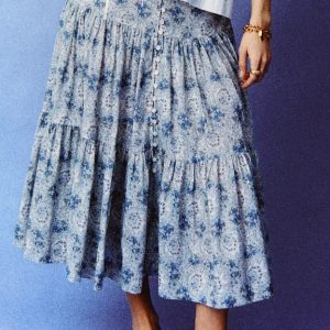 Cotton Slub Skirt - Blue Paisley