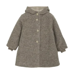 Coat Hood Wool w. Lining Camel Melange