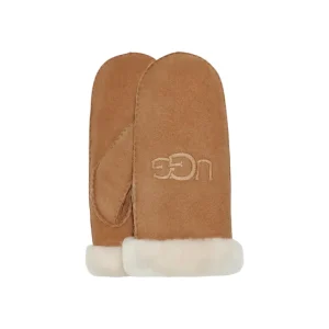 Sheepskin embroider mitt  Chestnut